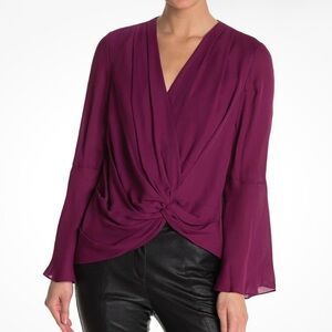 Cinq a Sept Gathered Silk Blouse - Burgundy